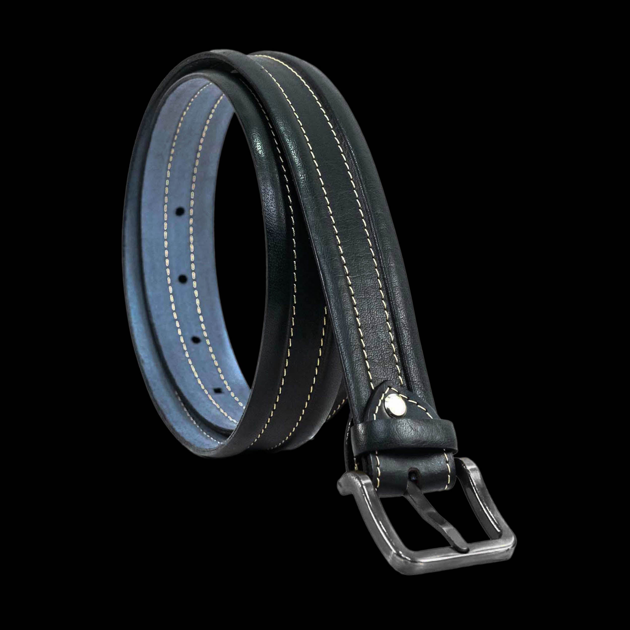 Embossed Feather Edge Black - Hand Made Men's Leather Belt