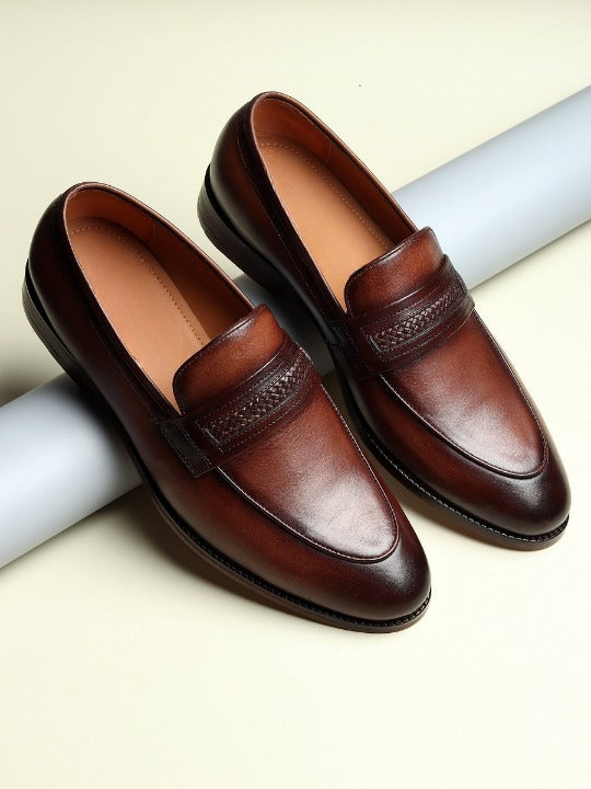 Matteo - Weaving Slipon Leather Sole Loafers for men