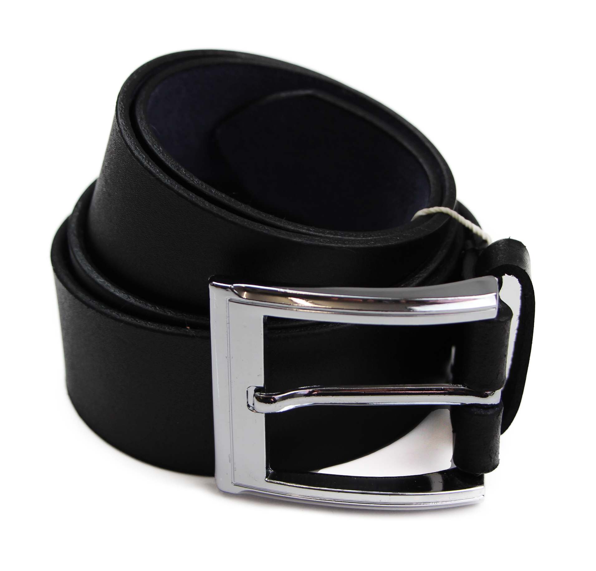 Mens Black Leather Belt With Silver Square Buckle-1