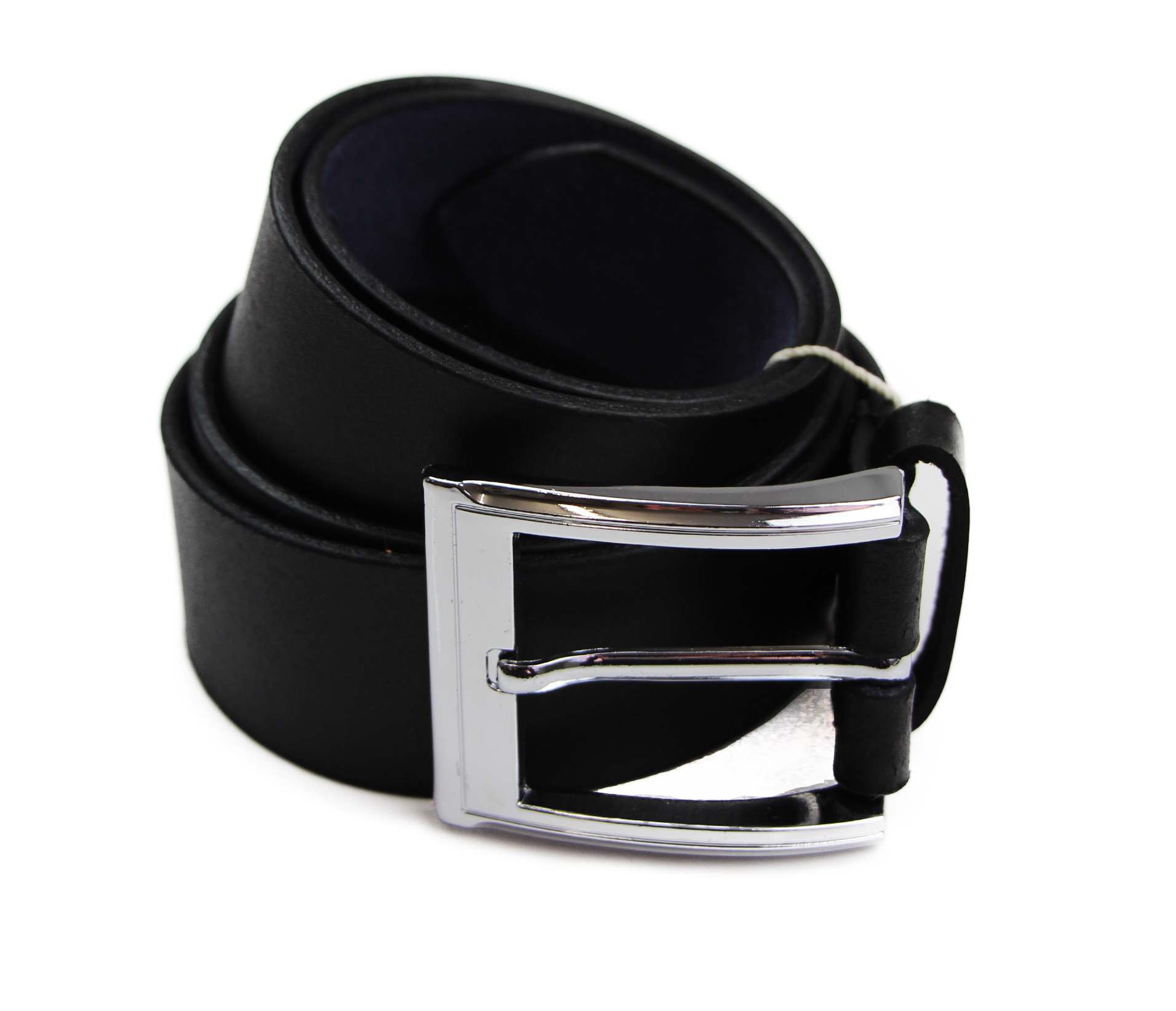 Mens Black Leather Belt With Silver Square Buckle-2