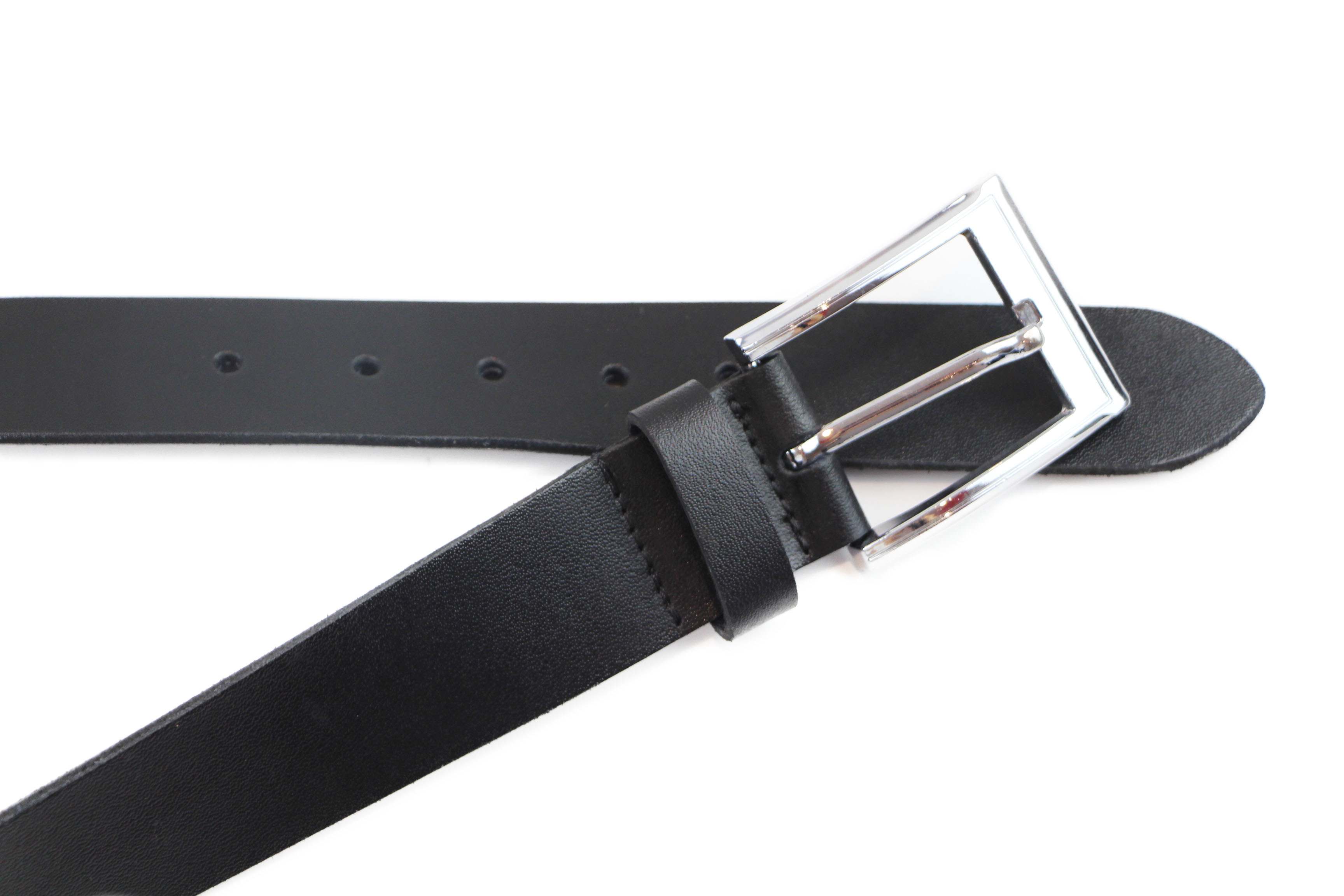 Mens Black Leather Belt With Silver Square Buckle-3