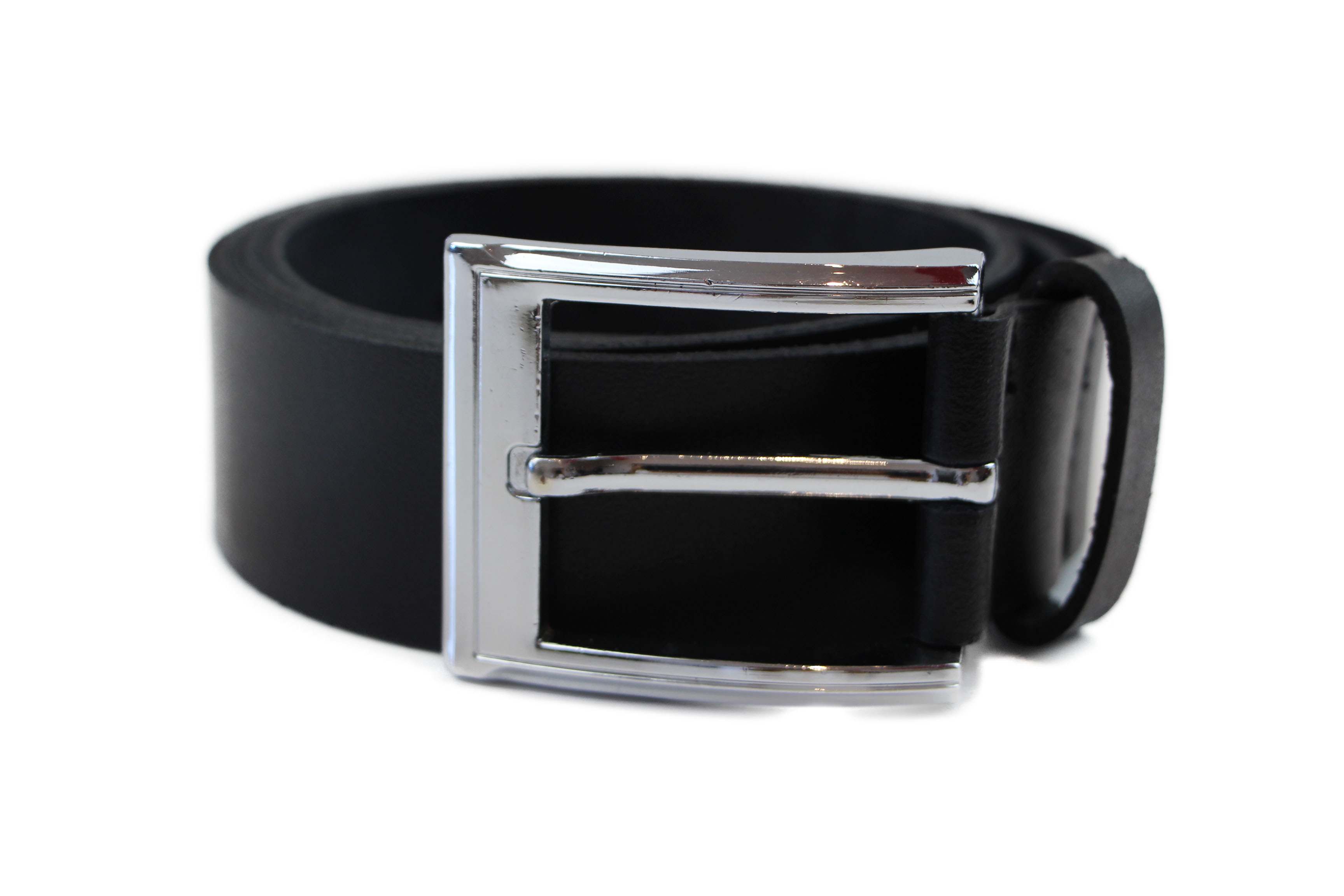 Mens Black Leather Belt With Silver Square Buckle-4