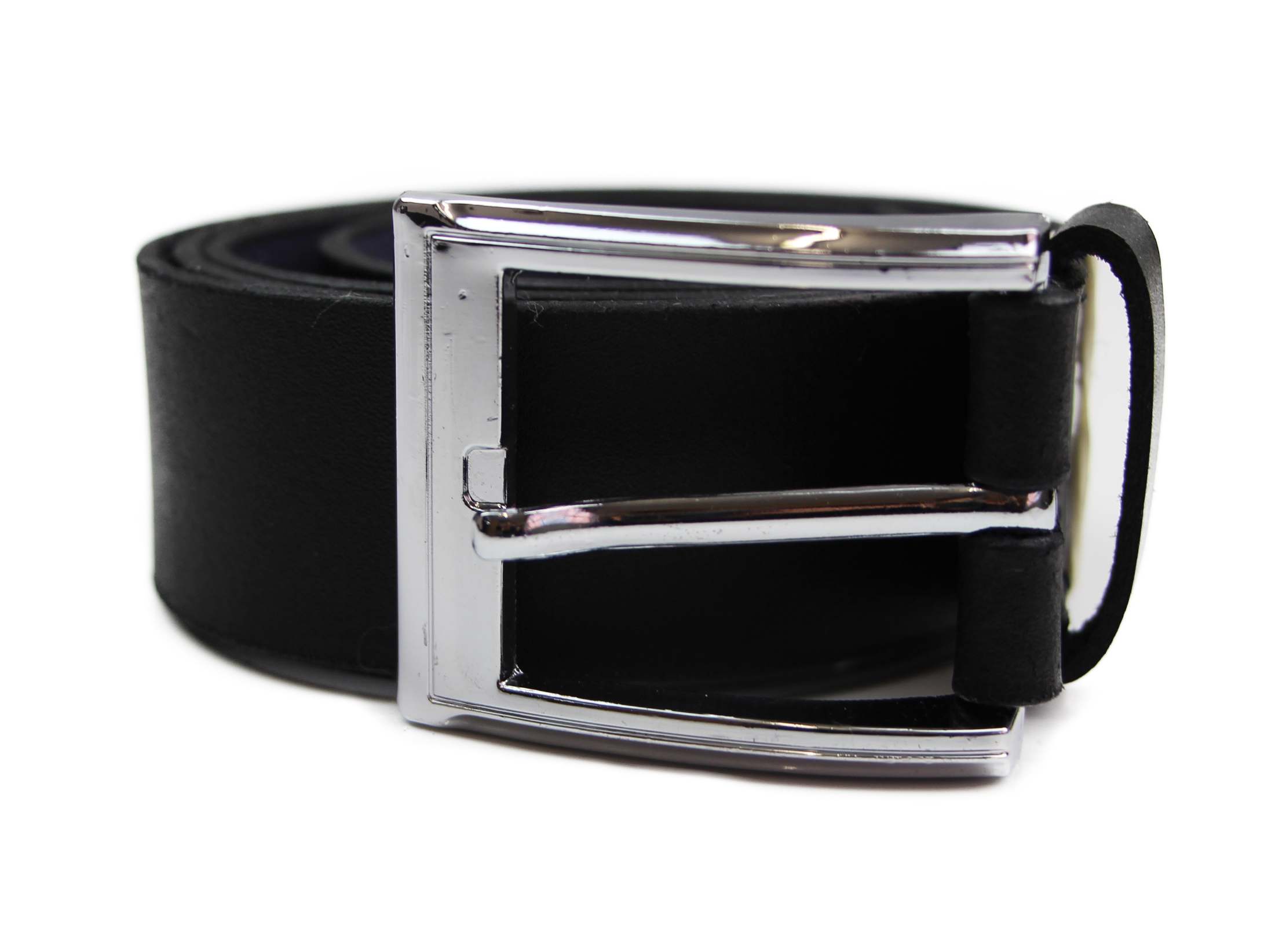 Mens Black Leather Belt With Silver Square Buckle-0