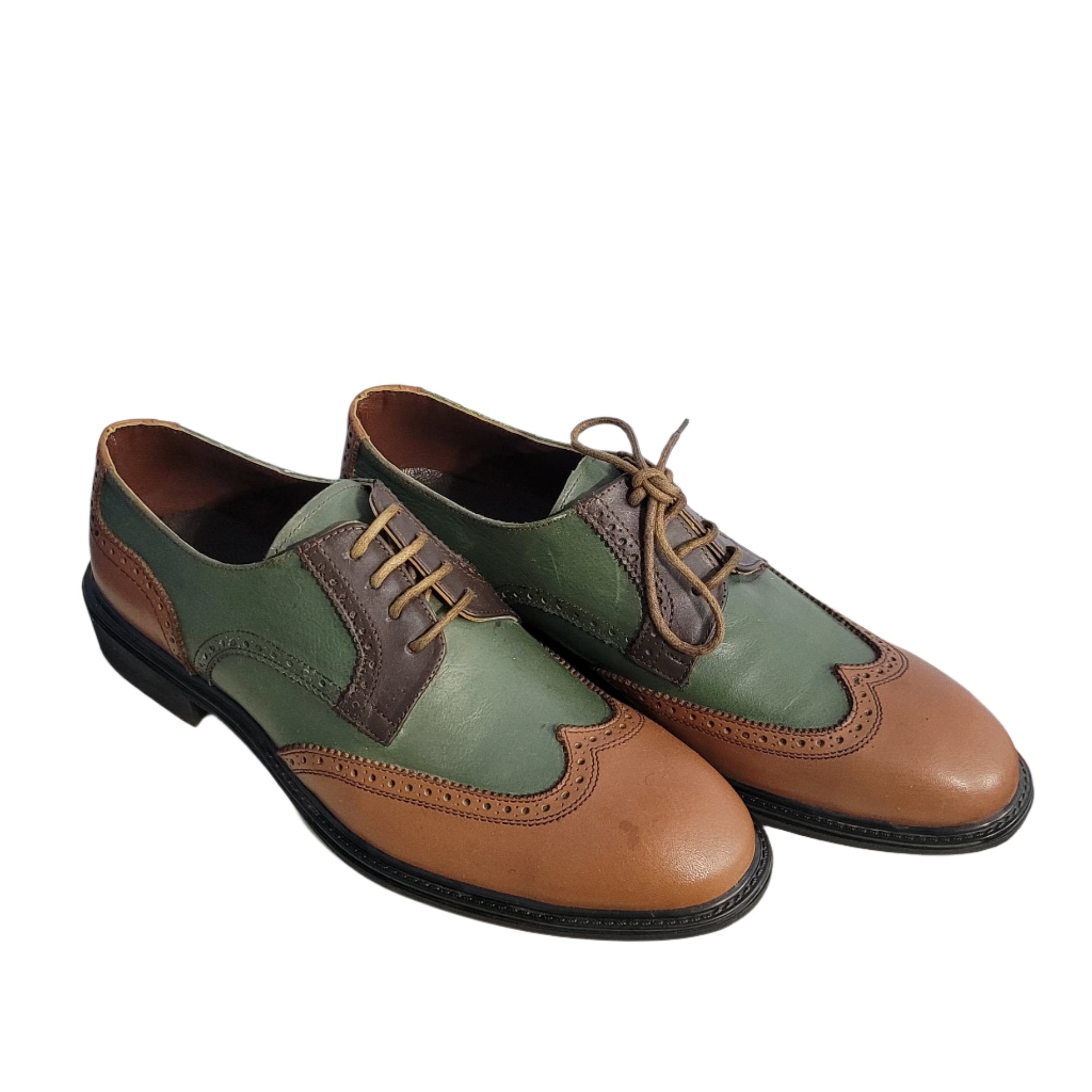 brown and green spectator shoes