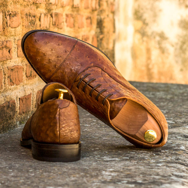 Lutini - Exotic ostrich skin leather red bottoms oxford shoes
