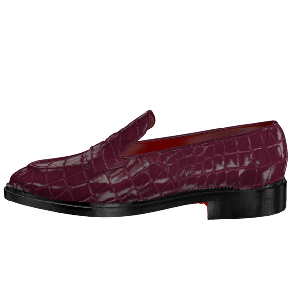 Arconya Real Exotic Crocodile skin red bottom burgundy loafers