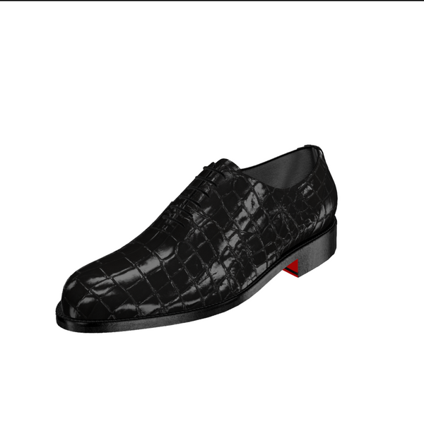Black crocodile-patterned shoe on a white background