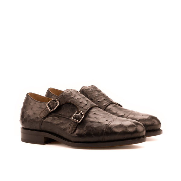 Mariko - Ostrich skin leather double monk strap dress shoes