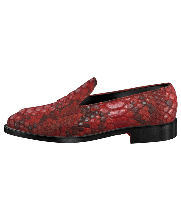 snake python skin leather loafers for men