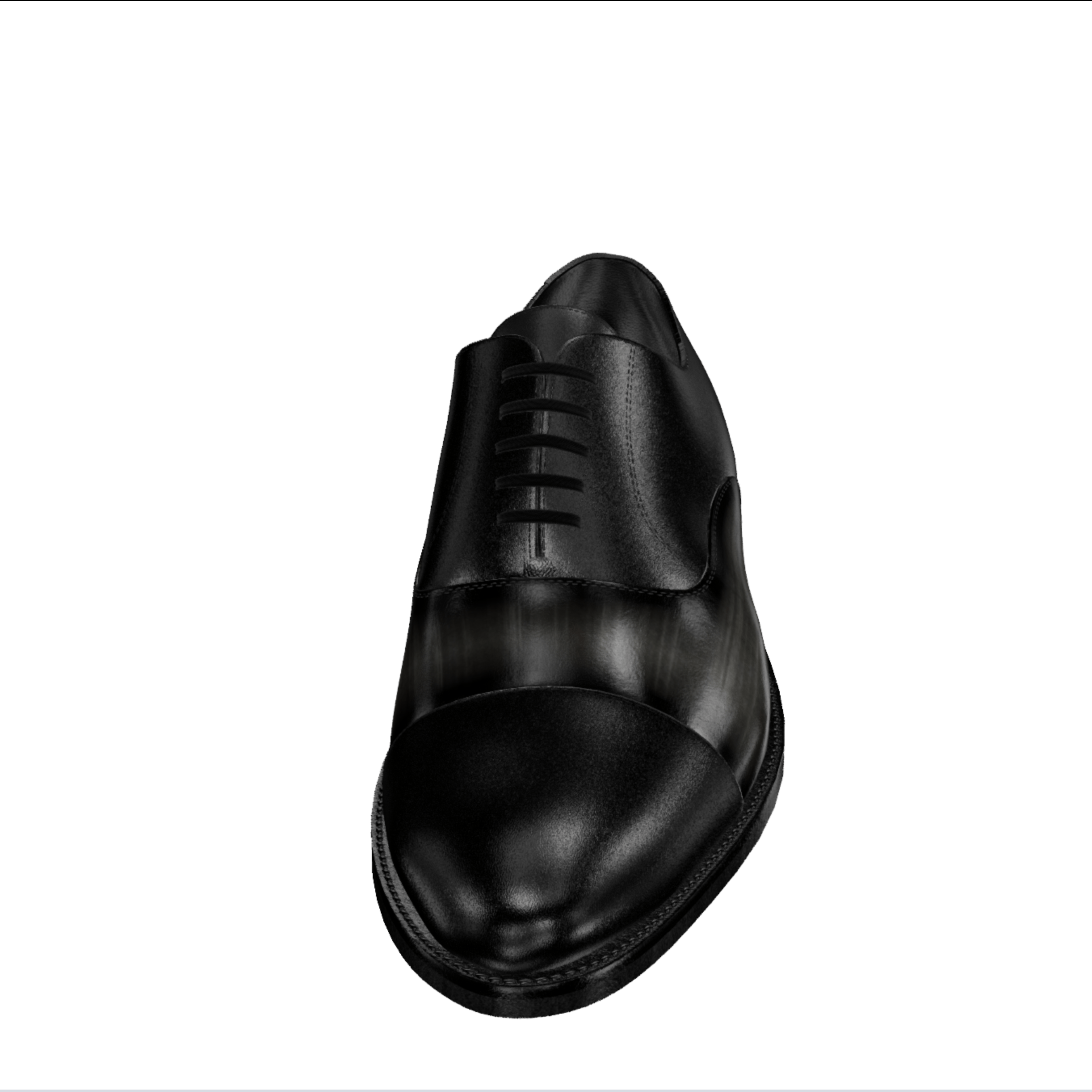 Black leather dress shoe displayed on a website with editing tools visible