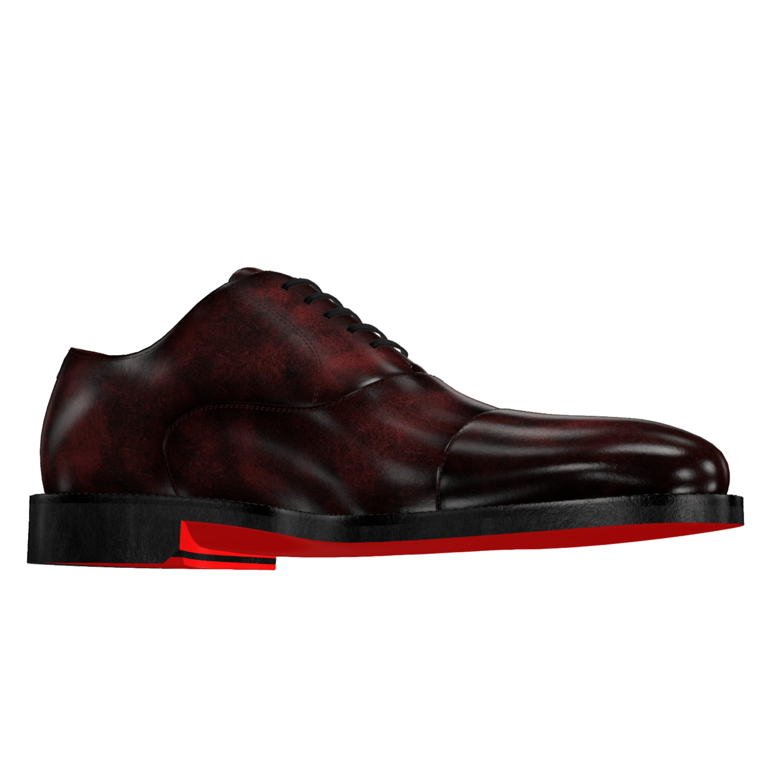 patina leather shoe with red sole on a computer screen interface