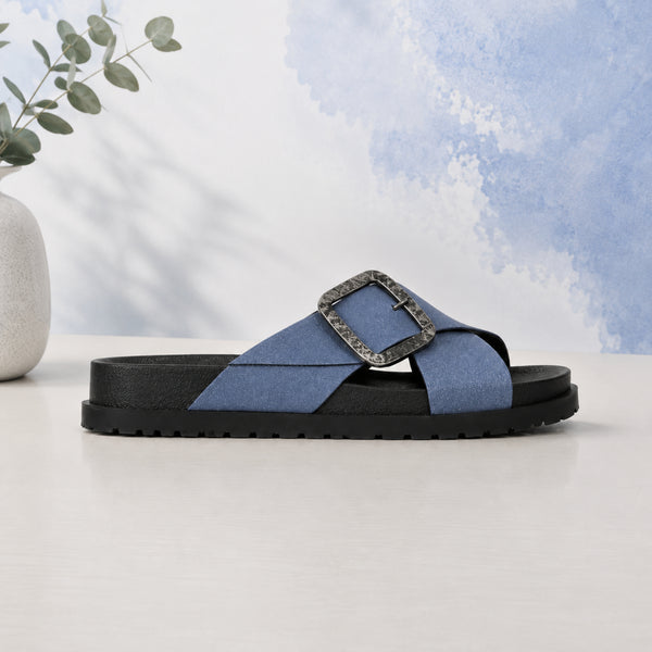Navianta nappa leather cross-strap slide sandals for women, view 2 of 3