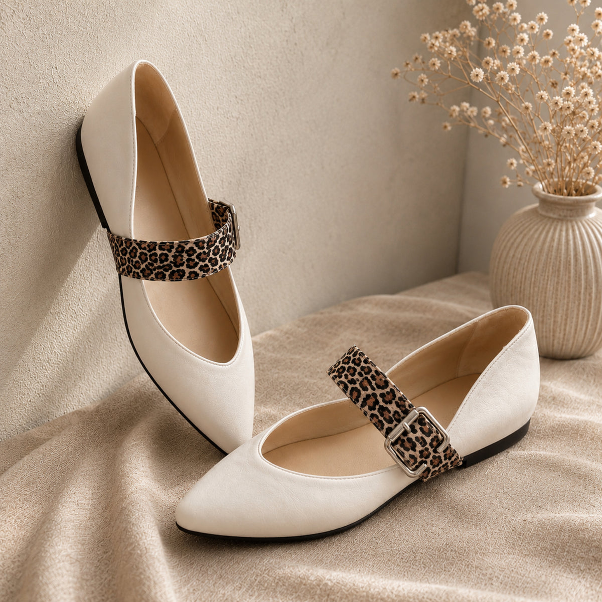 Luminara nappa leather Mary Jane flats with leopard-print strap for women, view 2 of 3