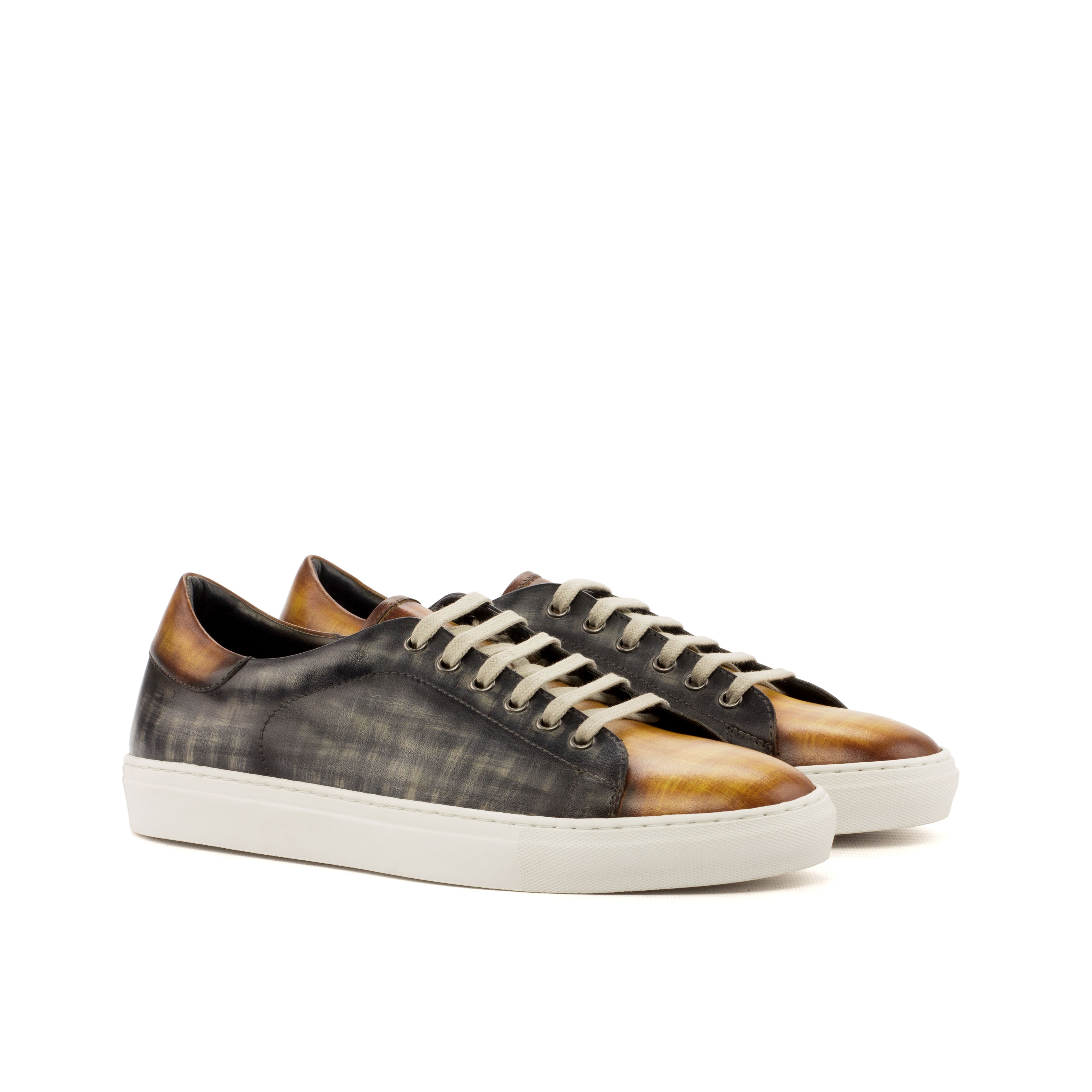 Dimaro -  Grey / Cognac Men's Hand-Painted Italian Dress Sneakers