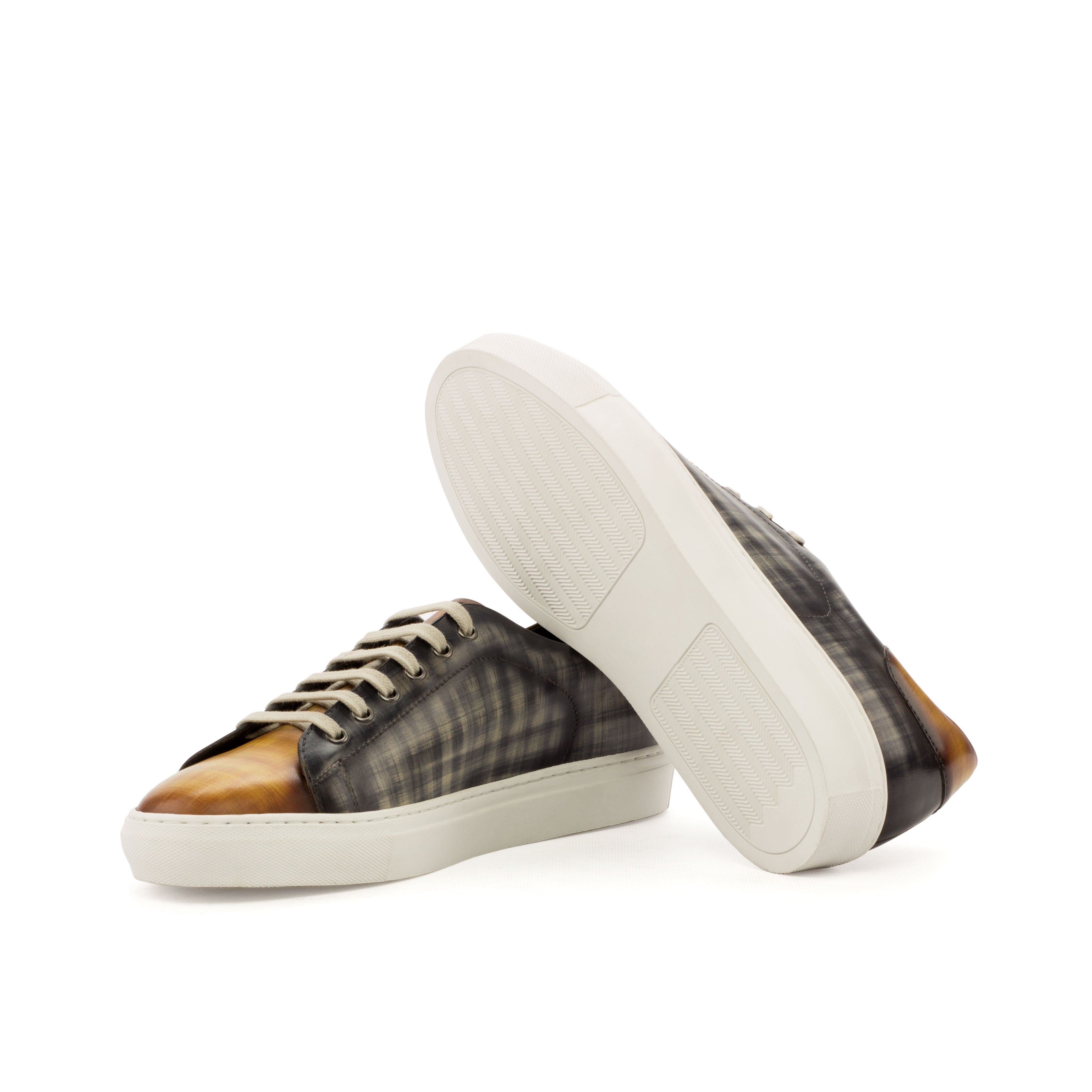 Dimaro -  Grey / Cognac Men's Hand-Painted Italian Dress Sneakers