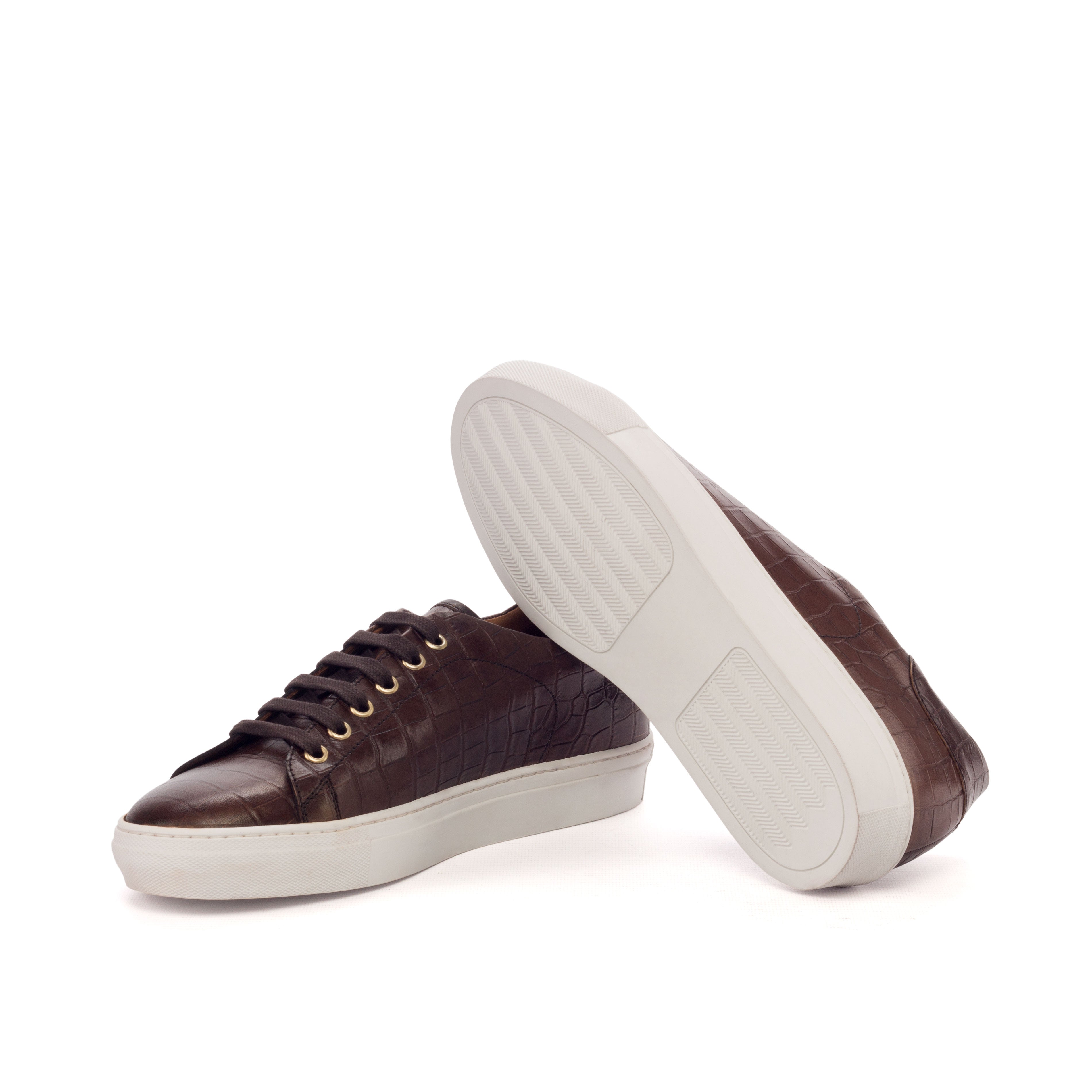 Dimaro -  Dark Brown Men's Italian Croco Embossed Dress Sneakers