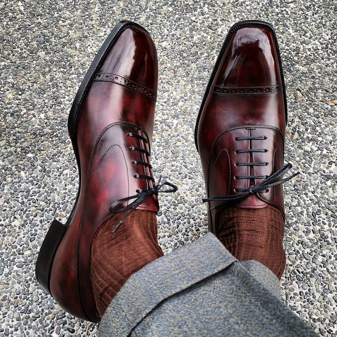 Madri 2 - Handmade burgundy brogue leather oxford dress shoes