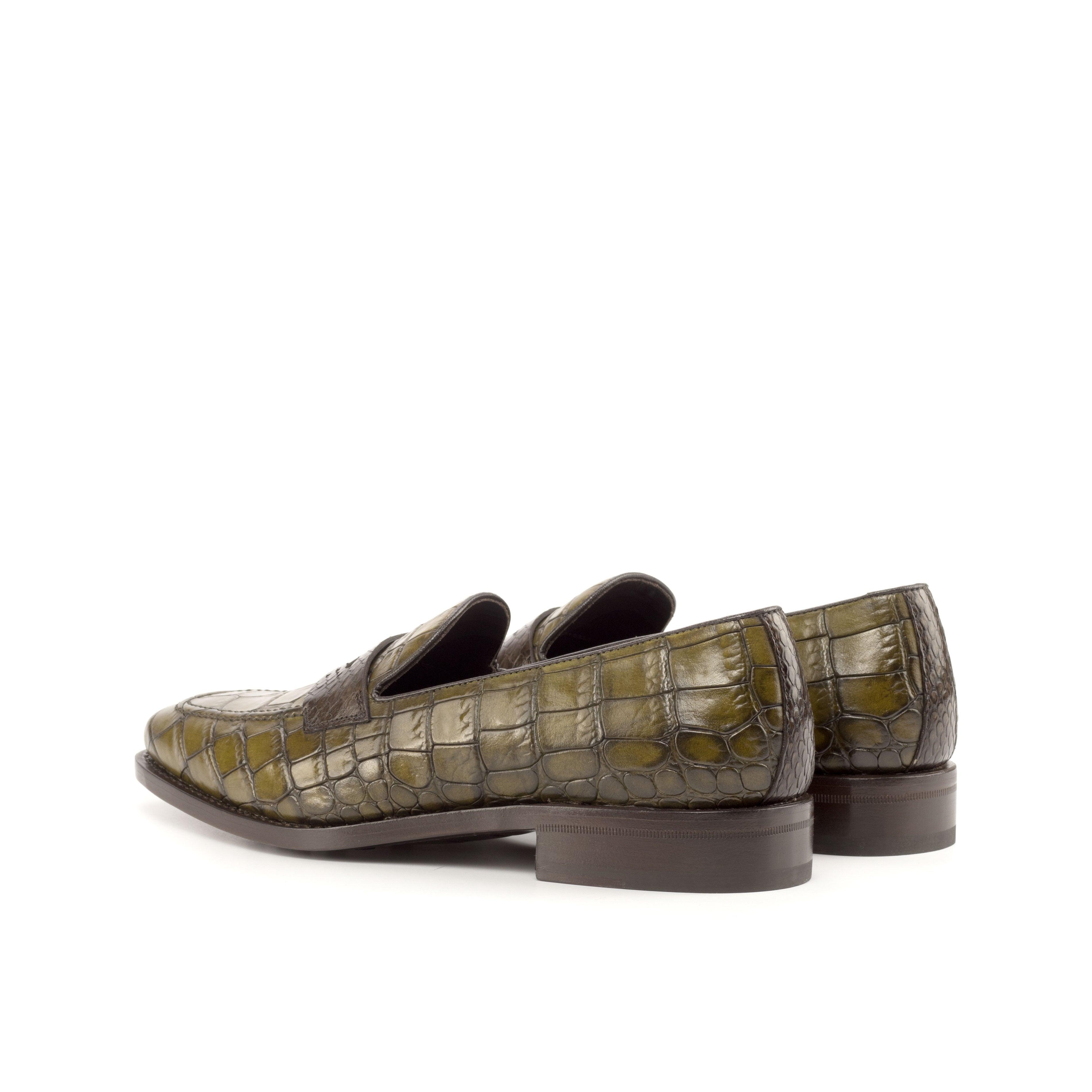 Raman  - Green Crocodile embossed leather loafers for men