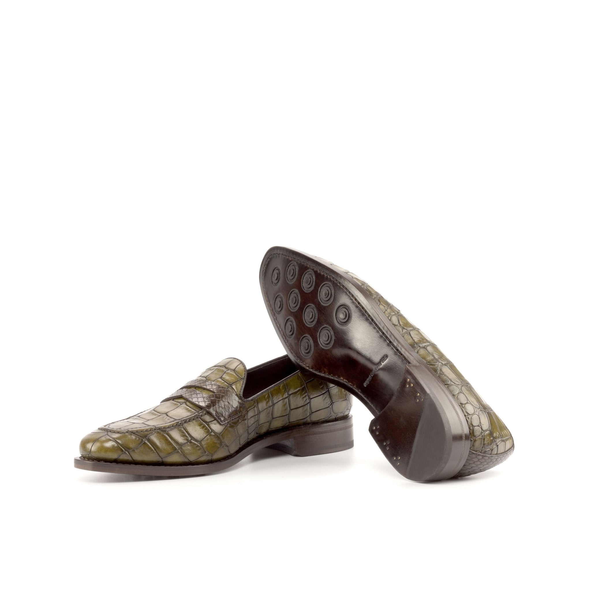 Raman  - Green Crocodile embossed leather loafers for men