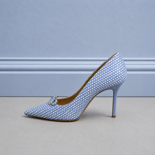 Marquista polka-dot leather stiletto pumps with crystal buckle for women, view 3 of 3