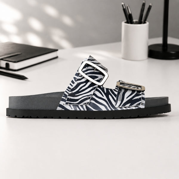 Fulgenta zebra-print nappa leather double-strap slide sandals for women, view 2 of 3