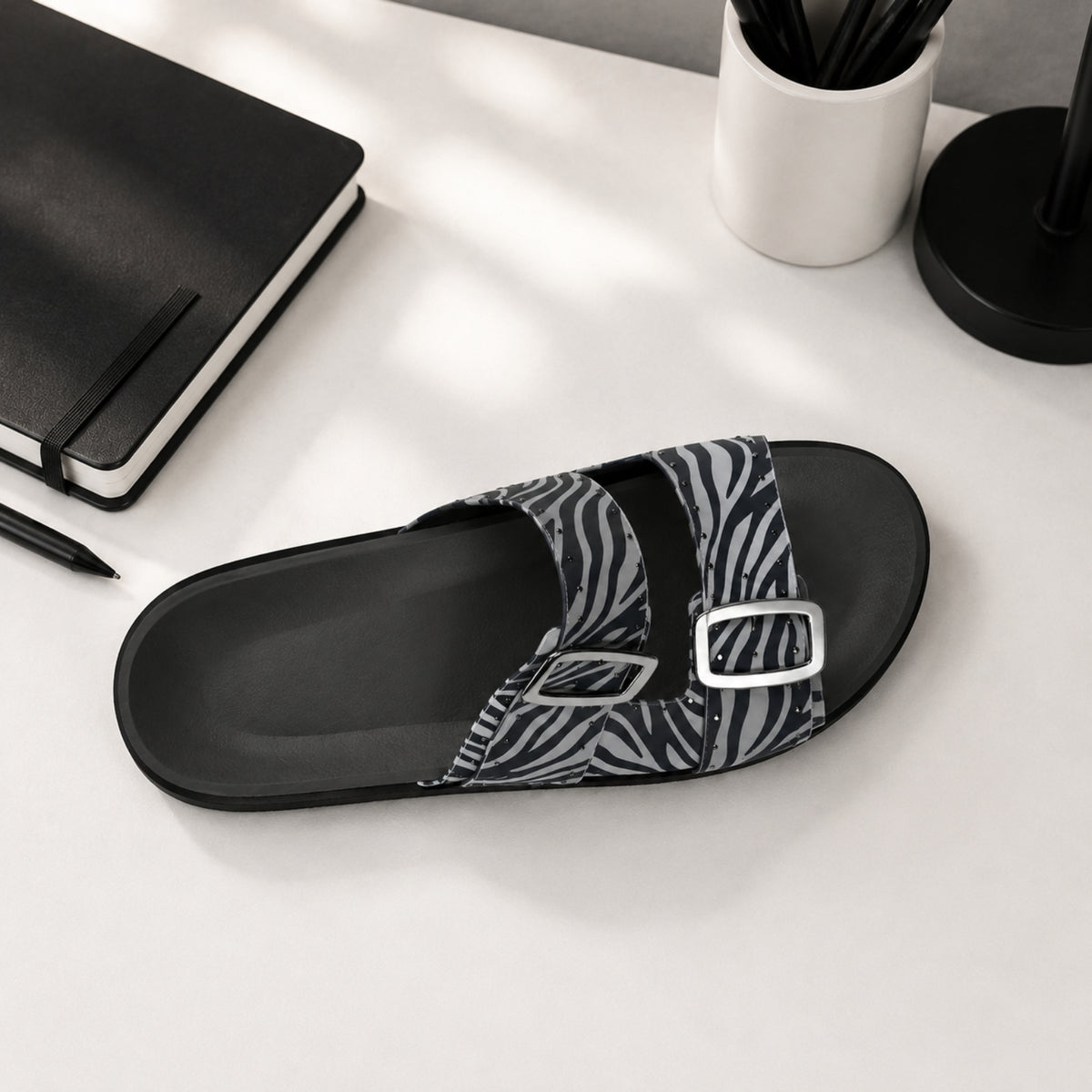 Fulgenta zebra-print nappa leather double-strap slide sandals for women, view 3 of 3