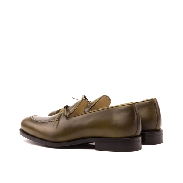 Alimo - Unique green Bow leather loafers for men. Handcrafted