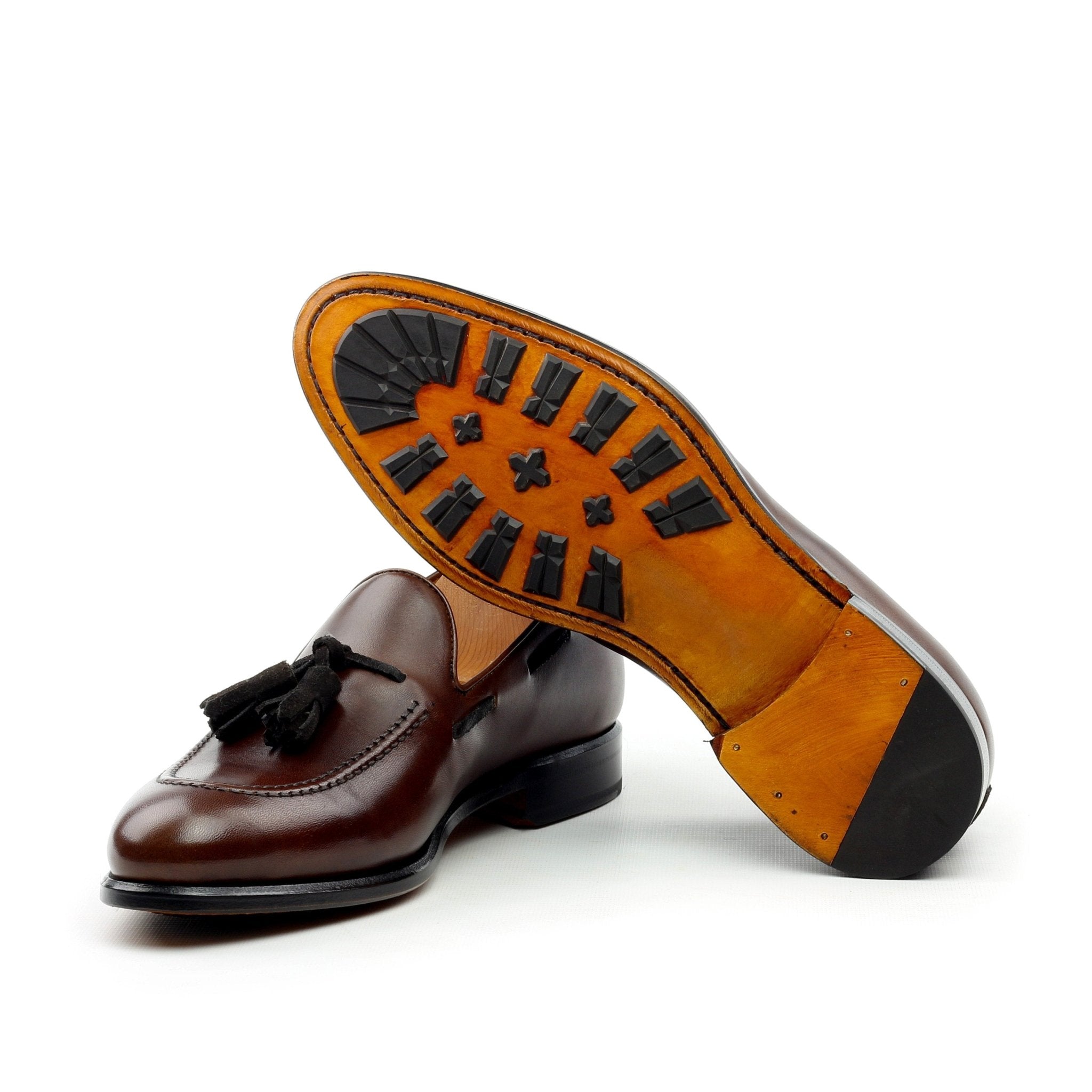 Versan - Classic dark brown leather tassel loafers. Big sizes available.