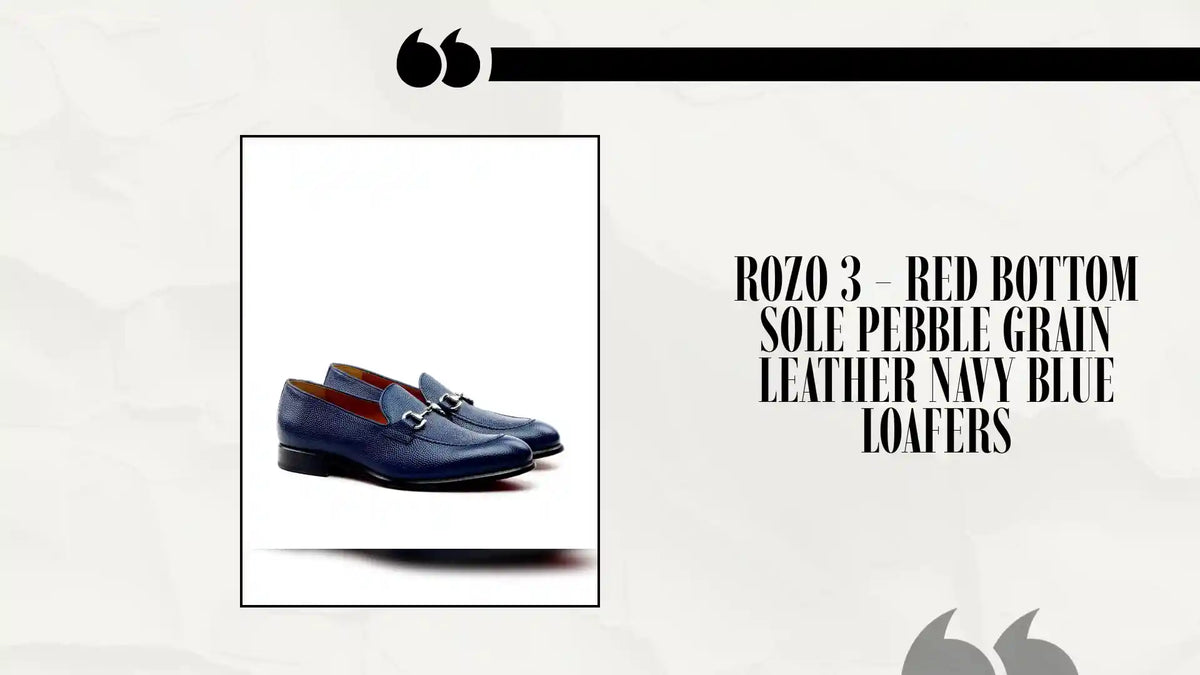 Rozo 3 - Red bottom sole Pebble Grain leather Navy Blue Loafers by@Outfy