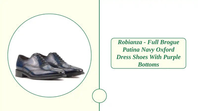 Robianza - Full brogue patina navy oxford dress shoes with purple bottoms by@Outfy