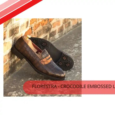 Florestra - crocodile embossed leather loafers golf shoes by@Outfy