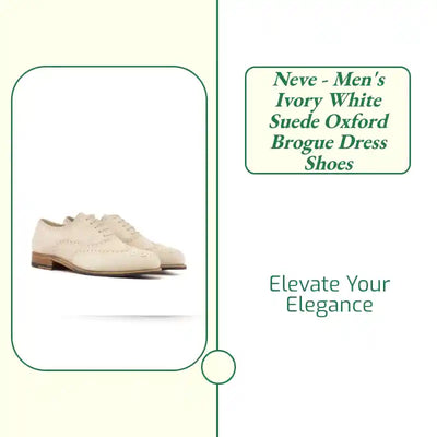 Neve - Men's Ivory white suede oxford brogue dress shoes by@Outfy