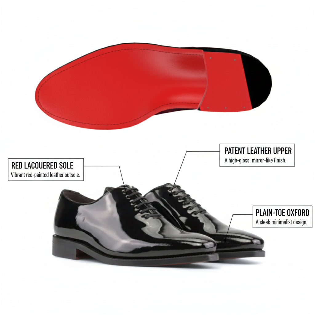 Altino - Oxford Patent leather Black red bottoms shoes for men